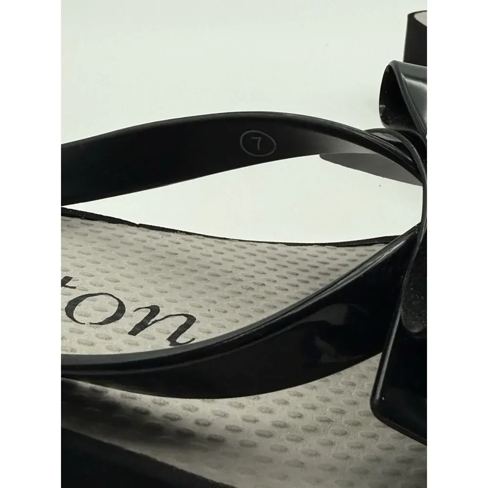 BRIGHTON Women Size 7 Sandals Black Bow BOWIE Platform Wedge W/ Bling Flip flop